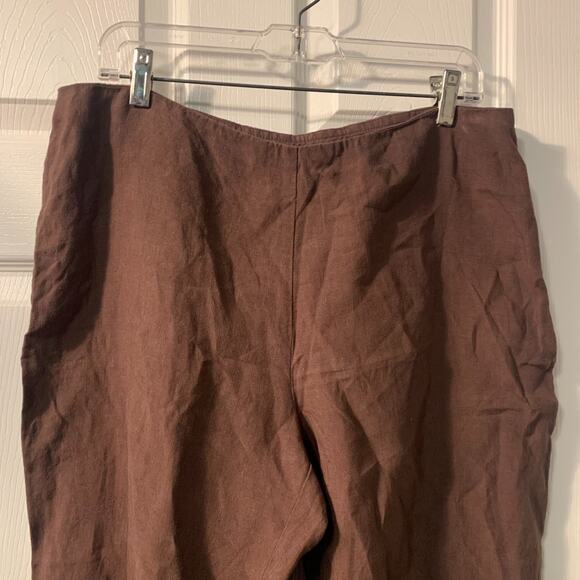 Eileen Fisher Women's Cropped Linen Pants Size L Brown Euro Summer Fall Vacation - Picture 3 of 6